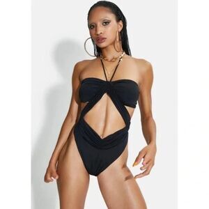 ReeBees Monokini One Piece Medium Black Halter NWOT
